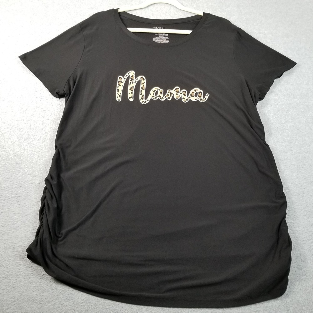 Time and Tru Maternity T-Shirt Women XXL 20 Black Mama Leopard Print Ruched Side
